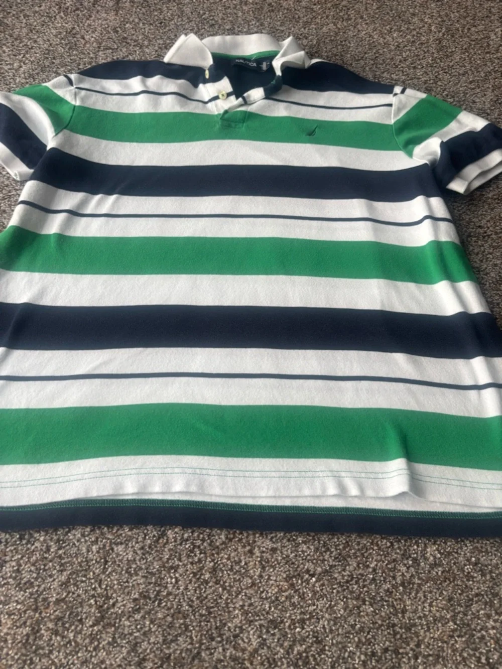 Nautica Green Navy White Striped Polo Shirt XL men golf collar button - Picture 2 of 5
